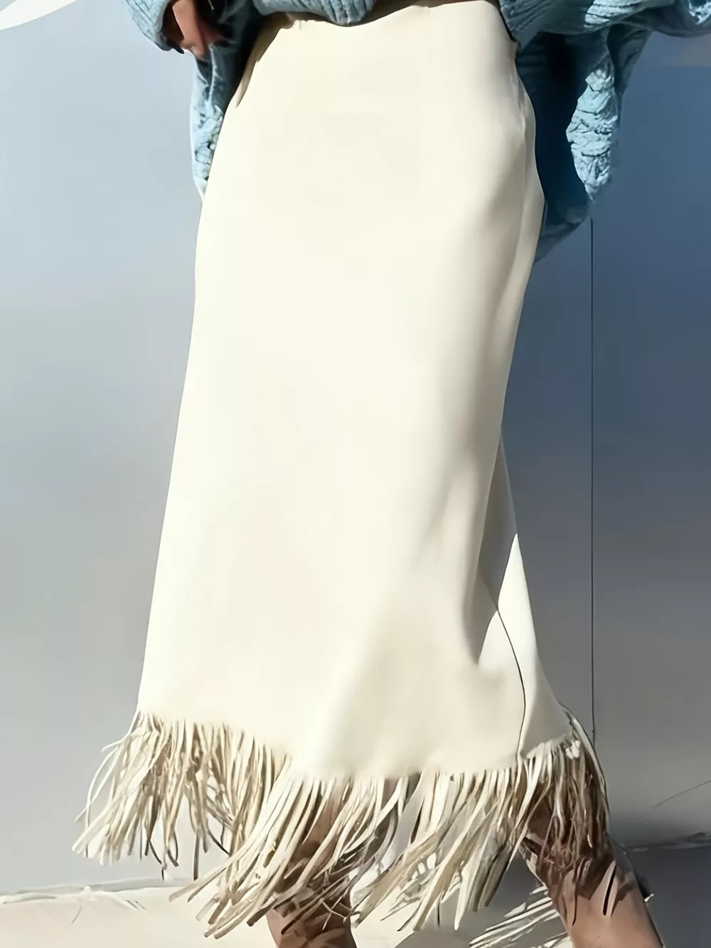 High-Waisted Fringe Midi Skirt, image 10