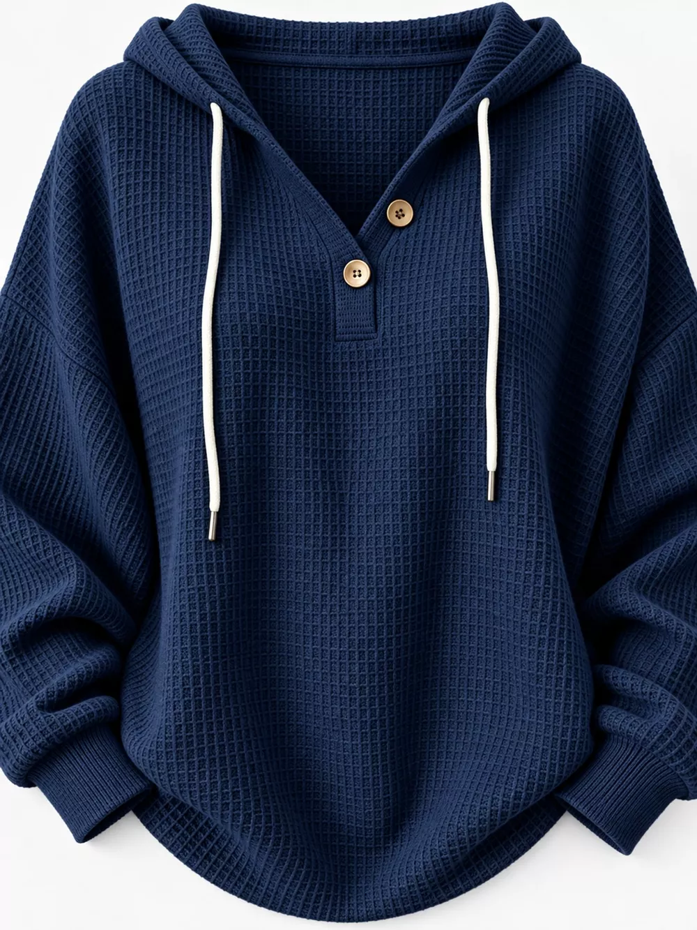 Full Size Waffle Knit Button Detail Hoodie Plus Size, image 39