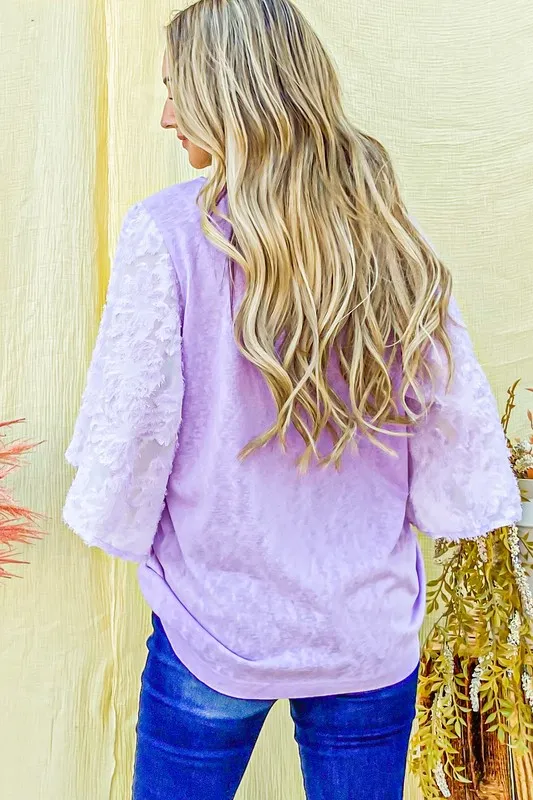 Feather Detailed 3/4 Sleeve Slub Top, image 4