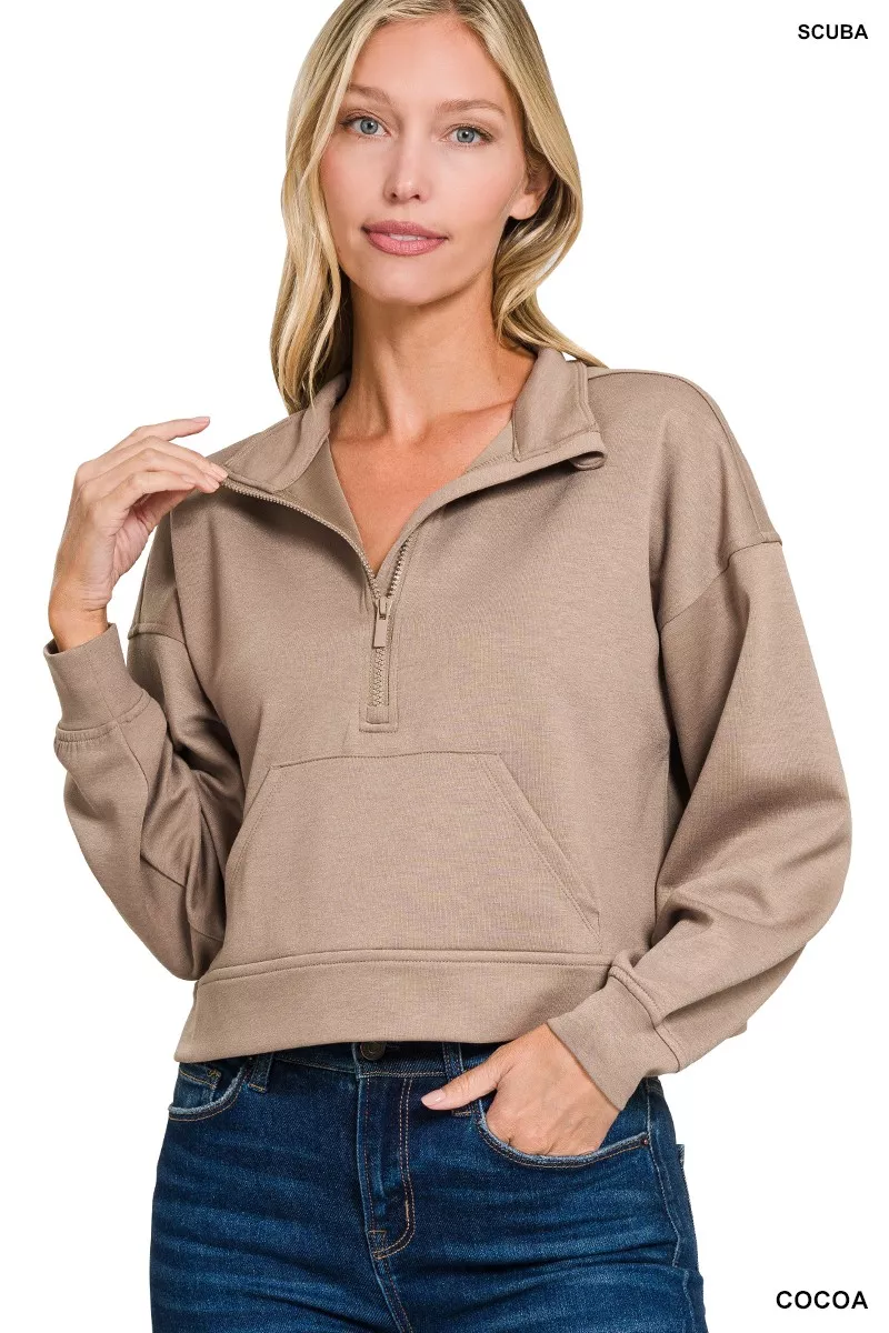 Scuba Half Zip Pullover With Kangaroo Pockets
