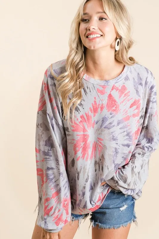 Tie Dye Print Terry Pull Over, image 2