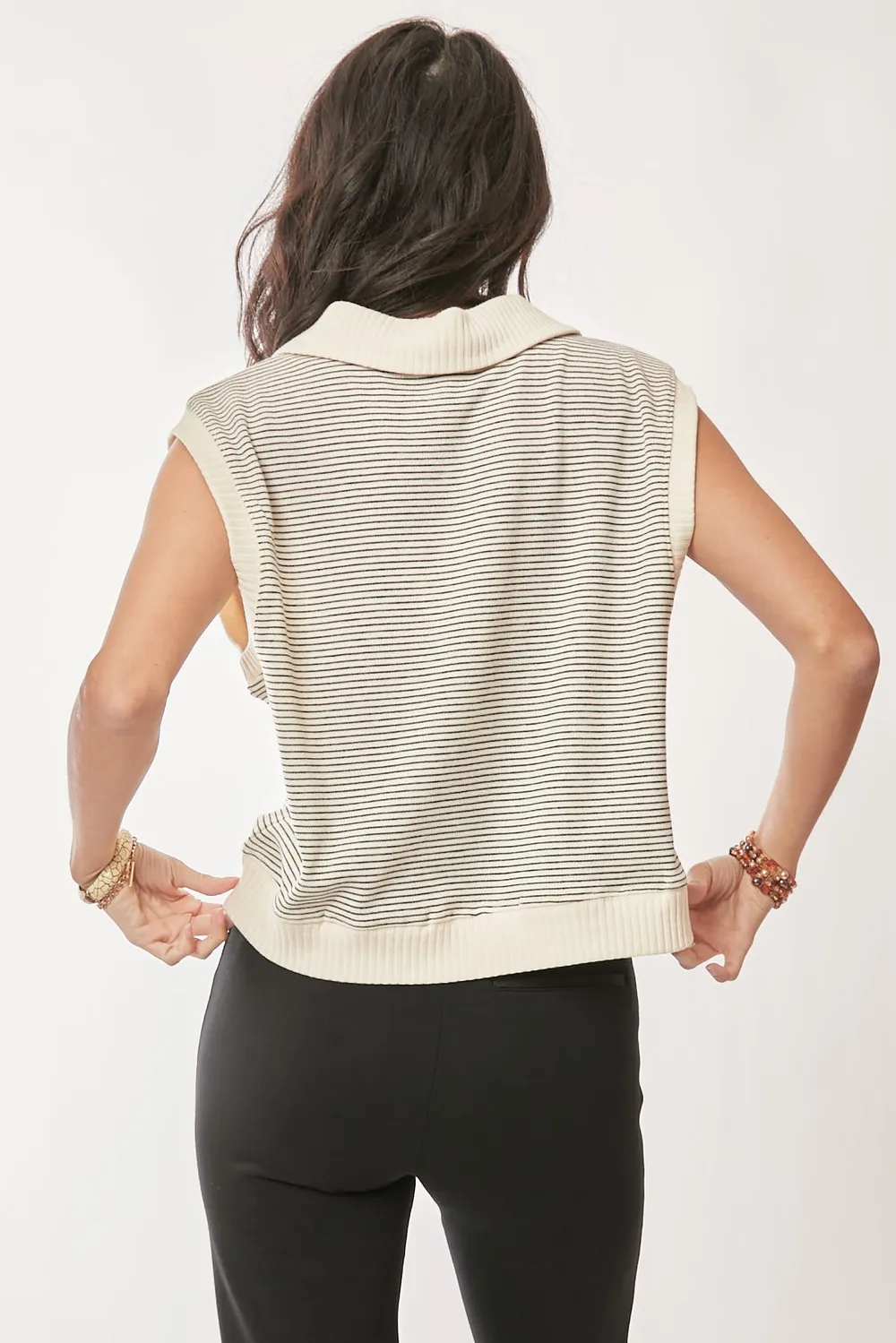 French Terry Boxy Fit Striped Sweater Vest, image 7