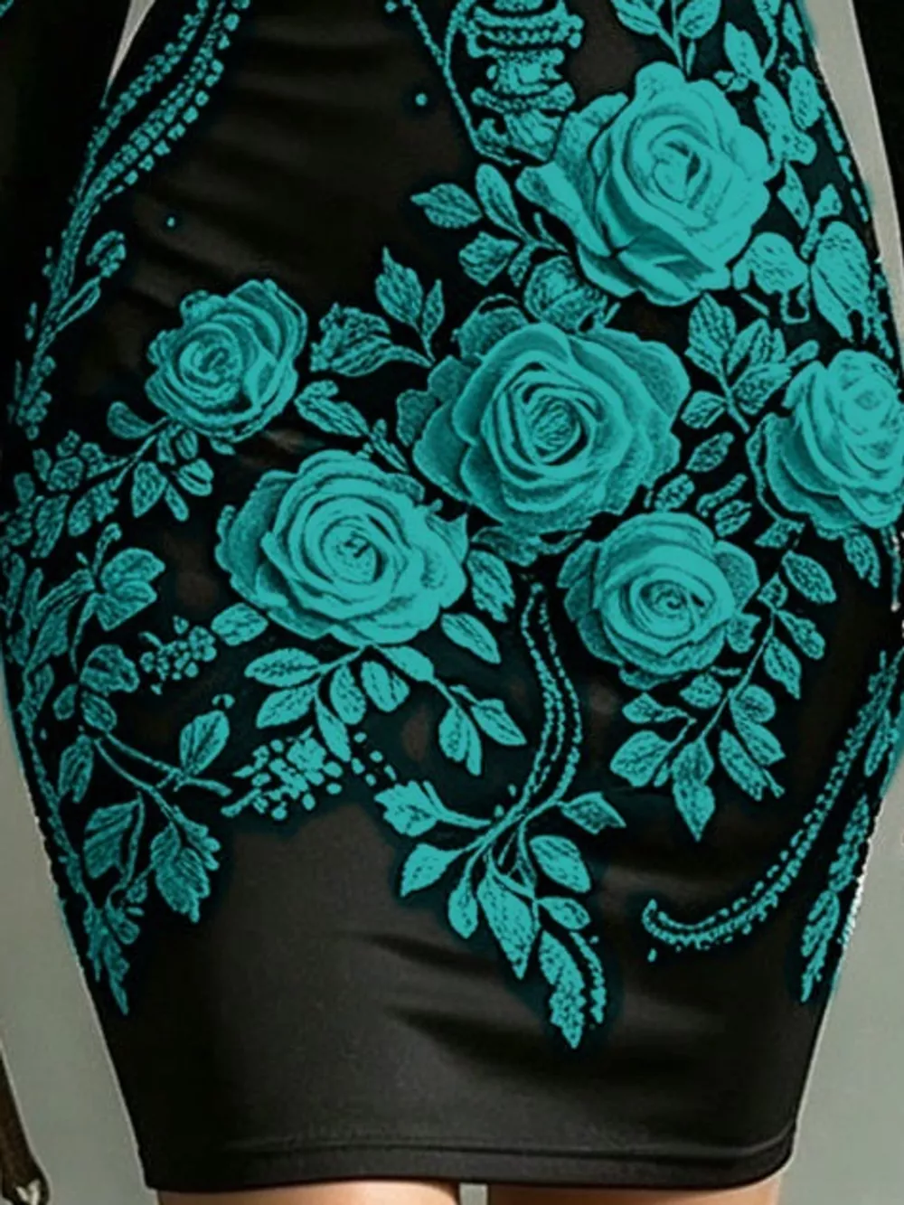 Skeleton Floral Long Sleeve Bodycon Dress, image 17