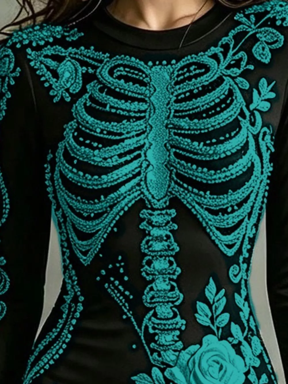 Skeleton Floral Long Sleeve Bodycon Dress, image 16