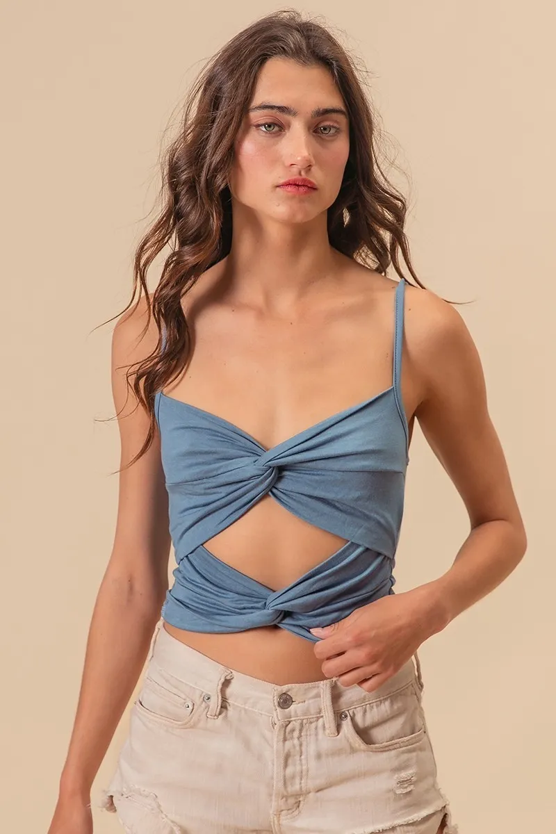 Rayon Span Jersey Knit Double Twist Front Cami Top, image 2