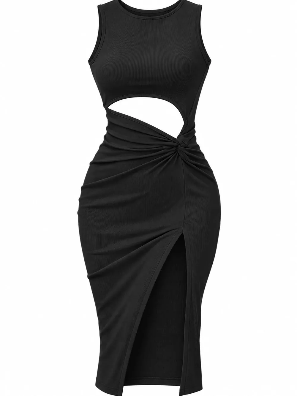 Sleeveless Cut-Out Ruched High-Slit Bodycon Dress, image 9