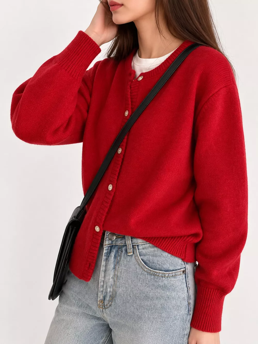 Crew Neck Button-Down Knit Cardigan, image 5