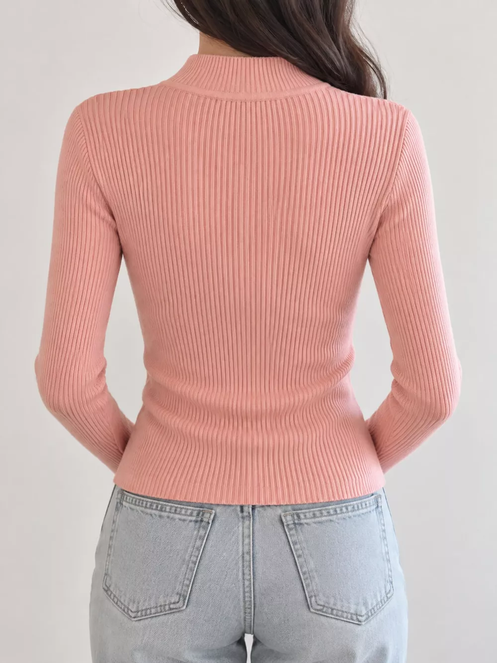 Elegant Slim-Fit Ribbed Mock Neck Knit Top, image 9