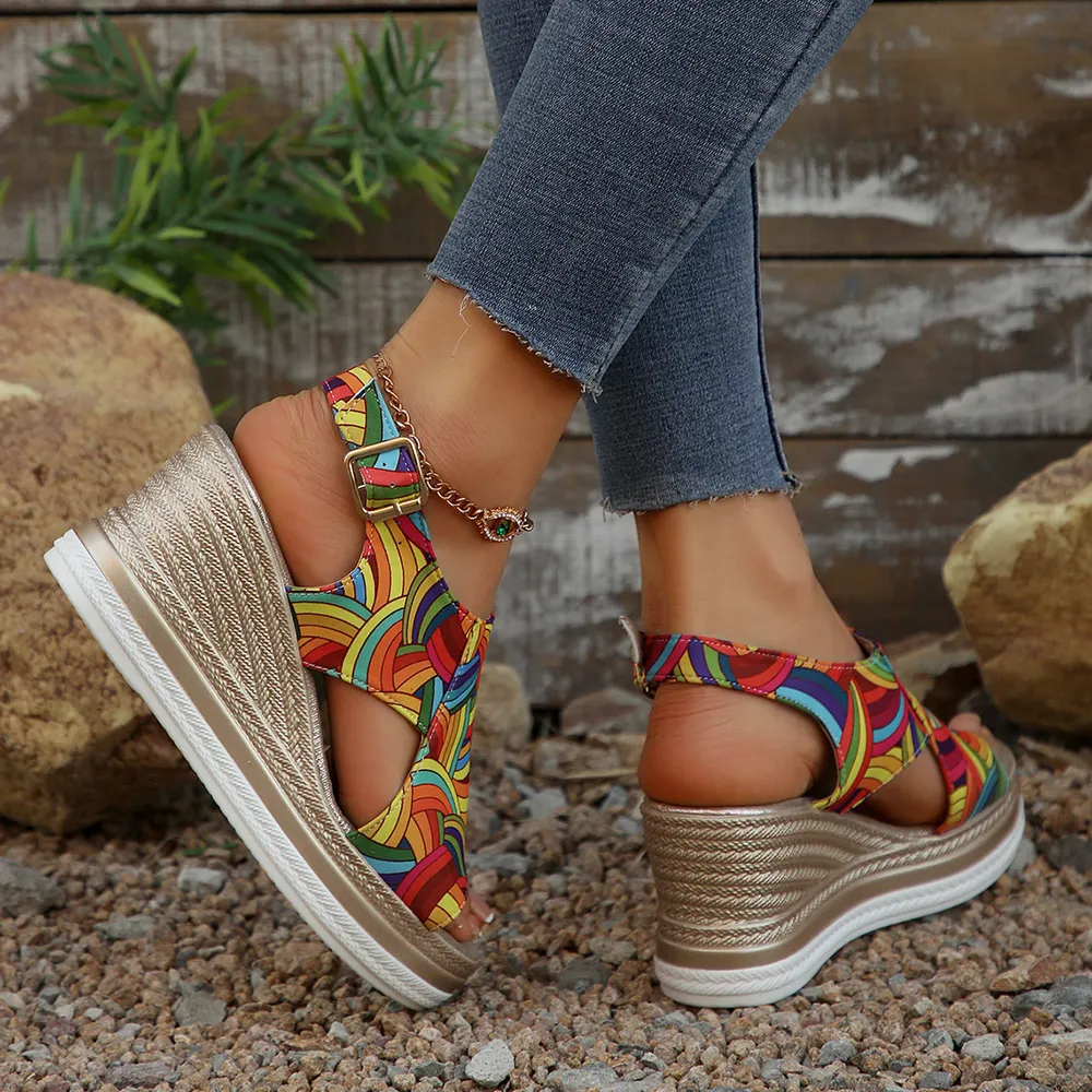 Colorful Espadrille Wedge Sandals, image 5