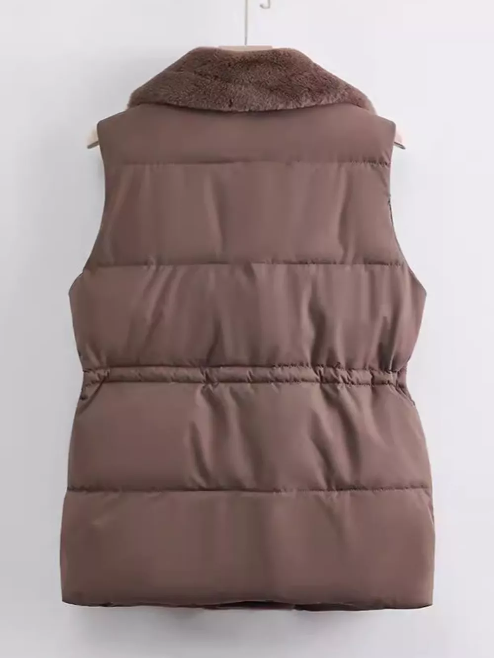 Faux Fur Trimmed Vest Coat with Drawstring Waist, image 4