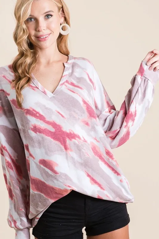Tie Dye French Terry Top with Balloon Sleeves, image 3