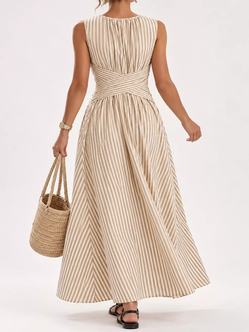Full Size Sleeveless Striped Maxi Dress with Criss-Cross Waist Detail Plus Size, image 18