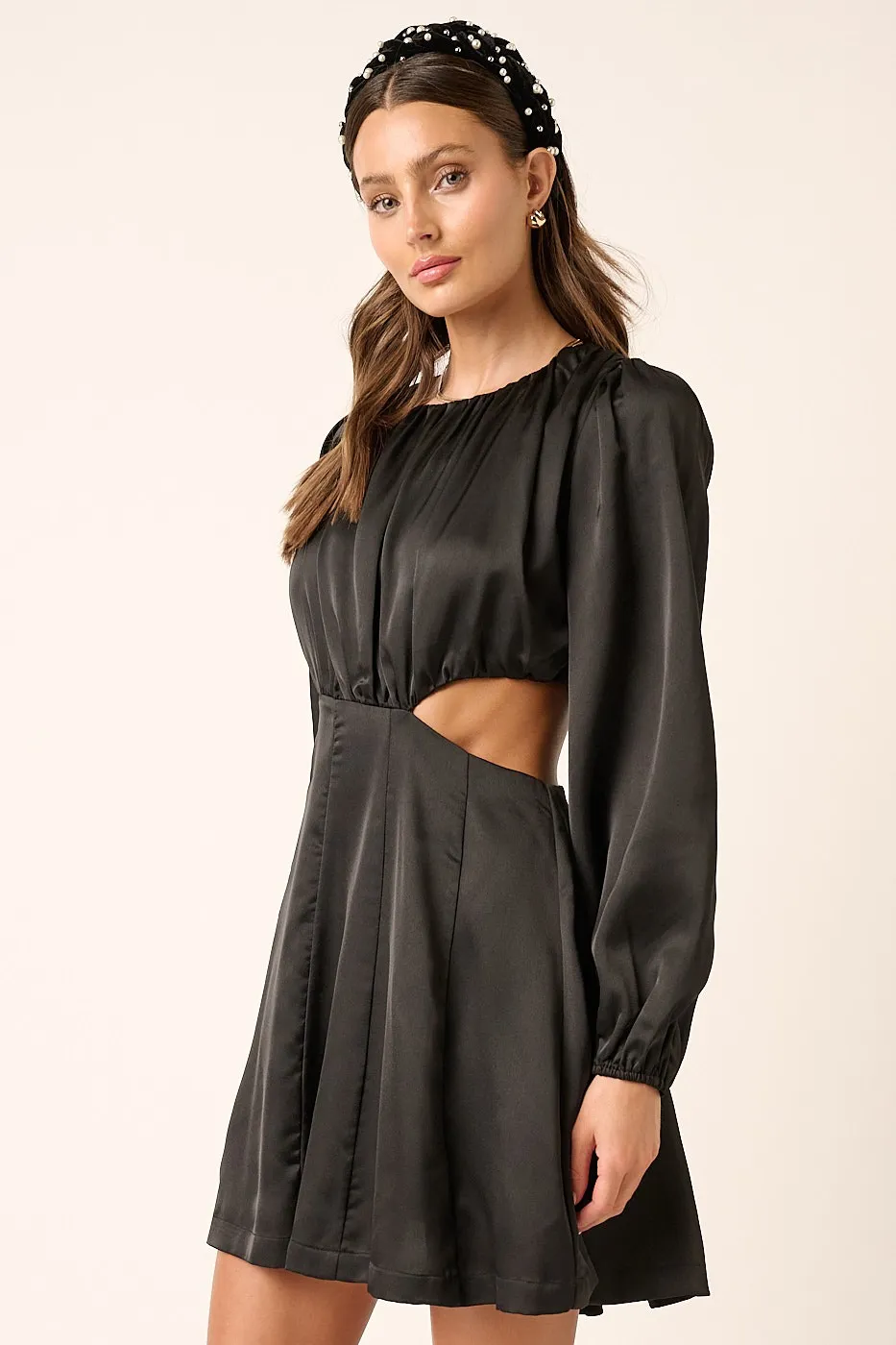 Satin Side Cutout Detail Mini Dress, image 3