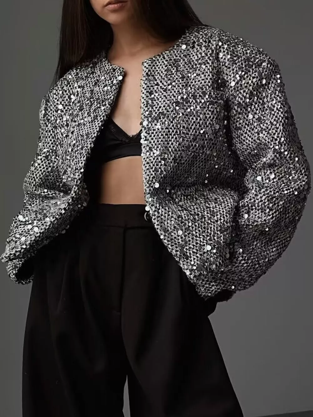 Sequin Embellished Cropped Jacket, image 4
