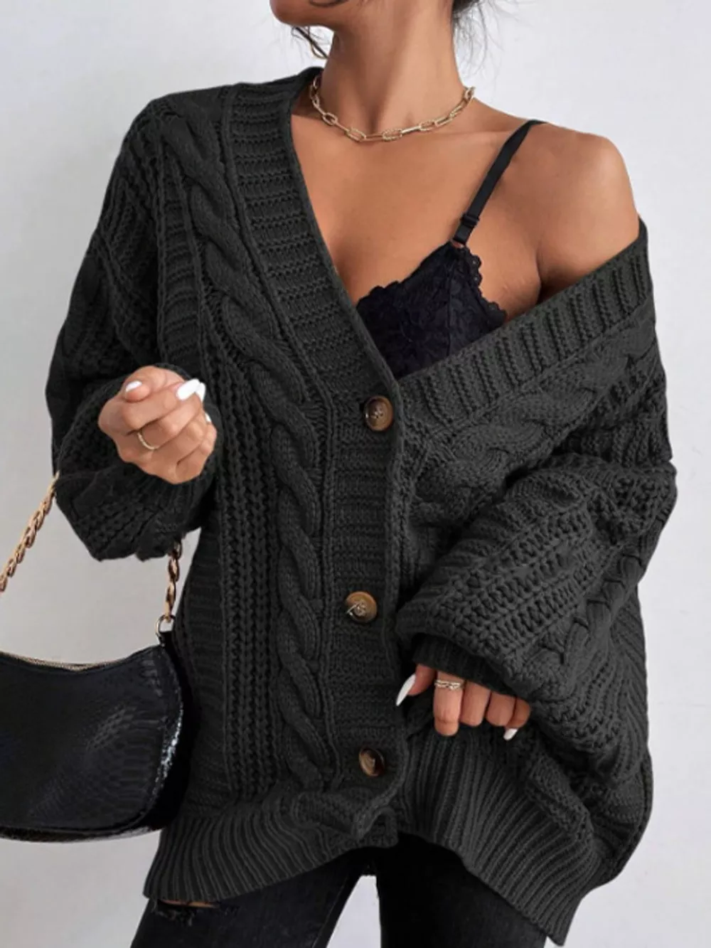 Cable Knit Button-Down Cardigan, image 16