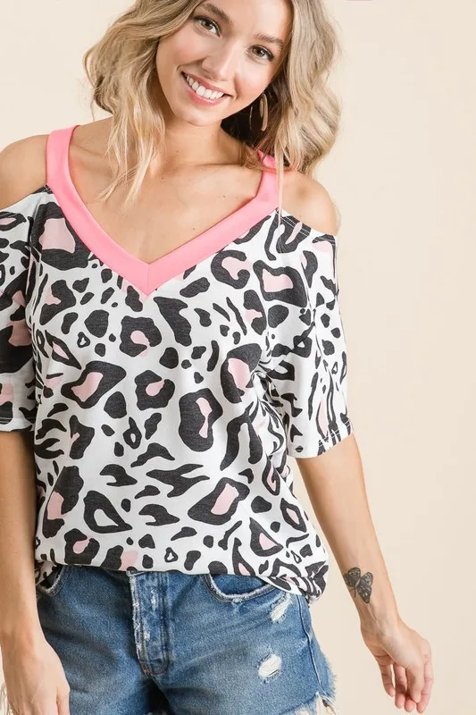 Leopard Print Top with Shoulder Cut Out, image 4