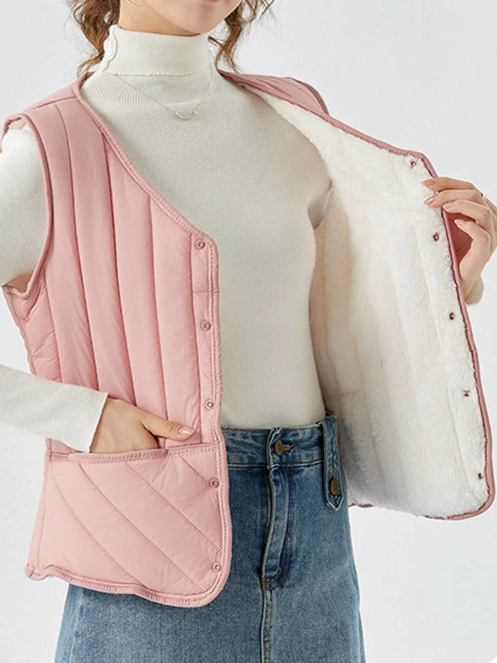 Full Size Quilted Button Up Vest Coat Plus Size, image 29