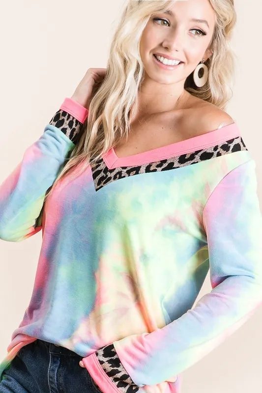 Tie Dye Terry V-Neck Top, image 2