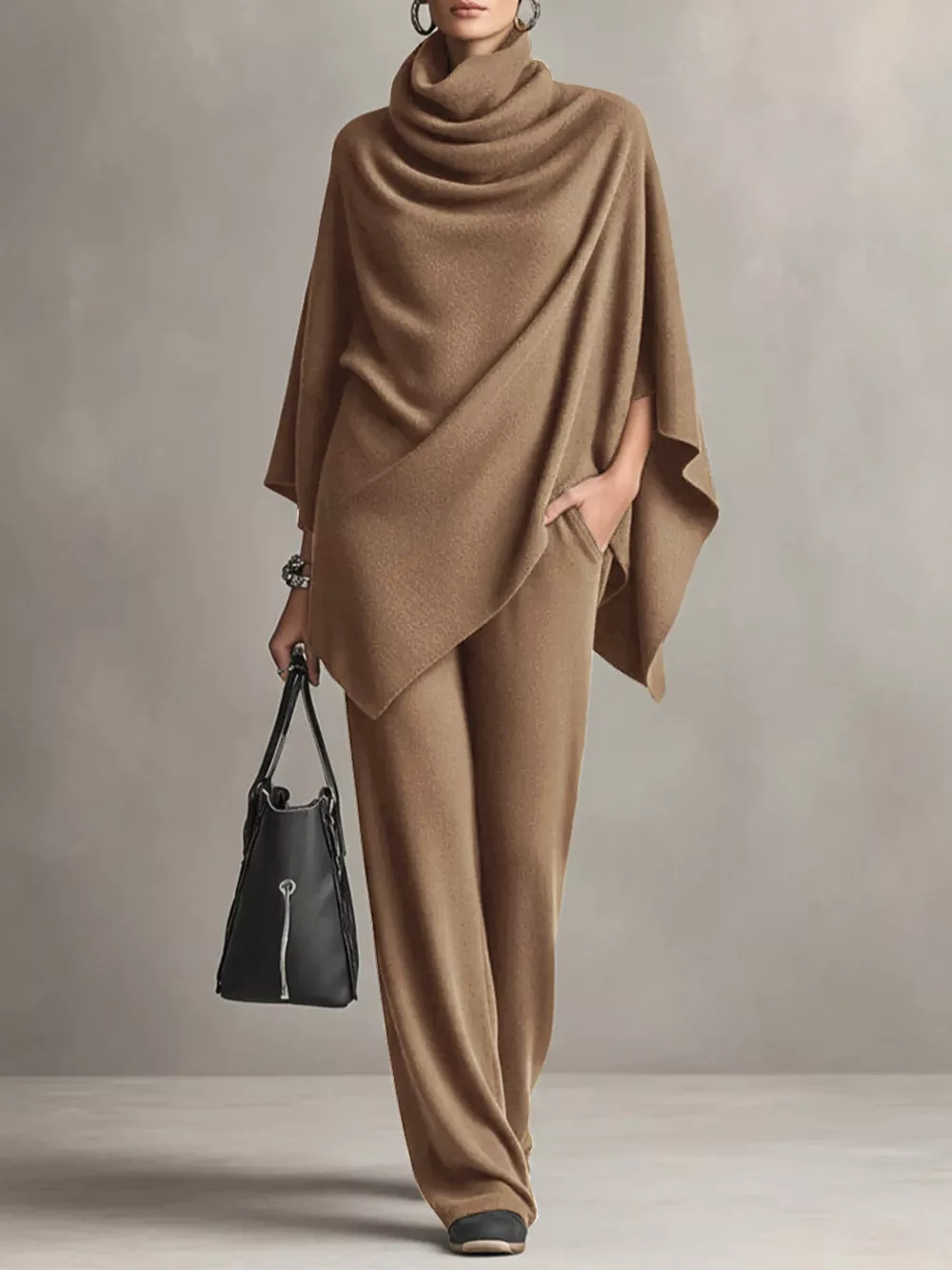 Full Size Turtleneck Poncho and Wide-Leg Pants Set Plus Size, image 9