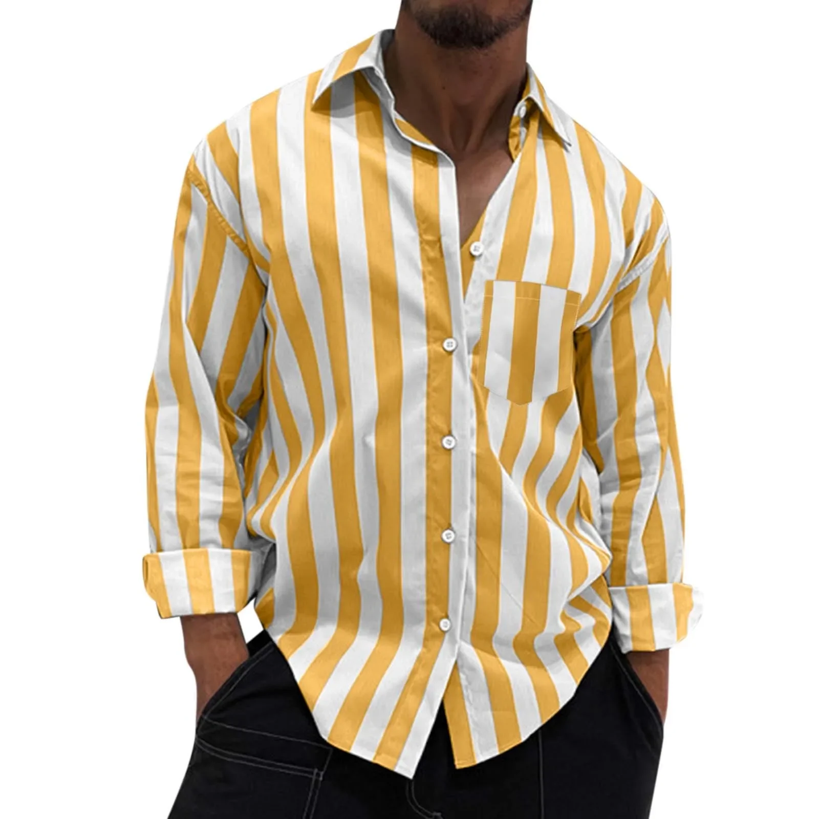 Men's Striped Button-Down Long Sleeve Shirt, image 7