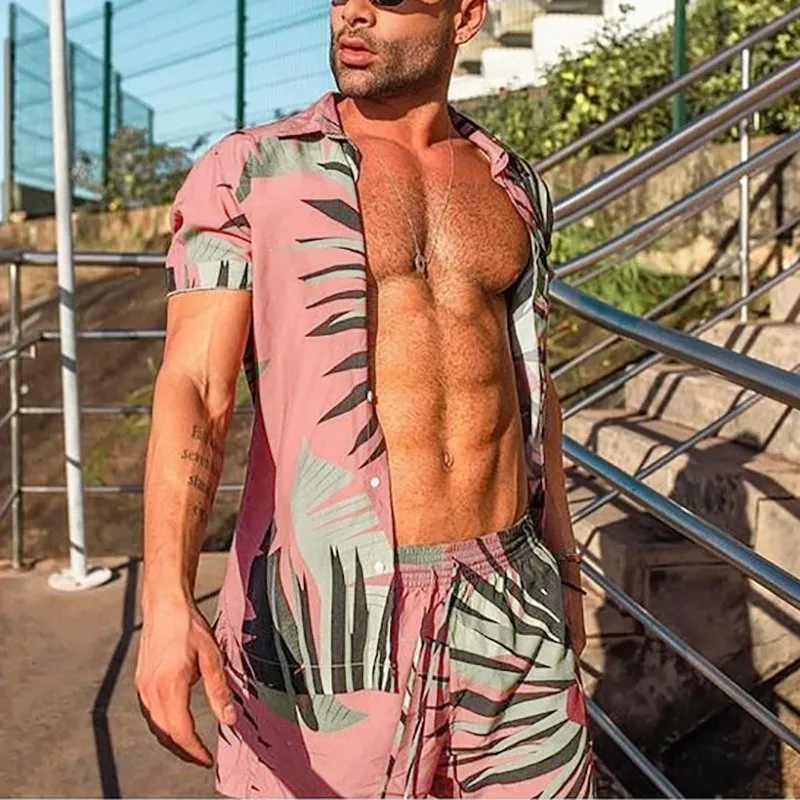 Men's Full Size Button Up Shirt and Shorts Set Plus Size, image 2