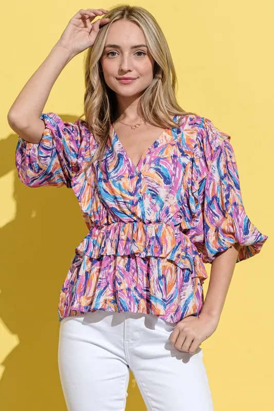 Printed Lantern Sleeve Blouse, image 2
