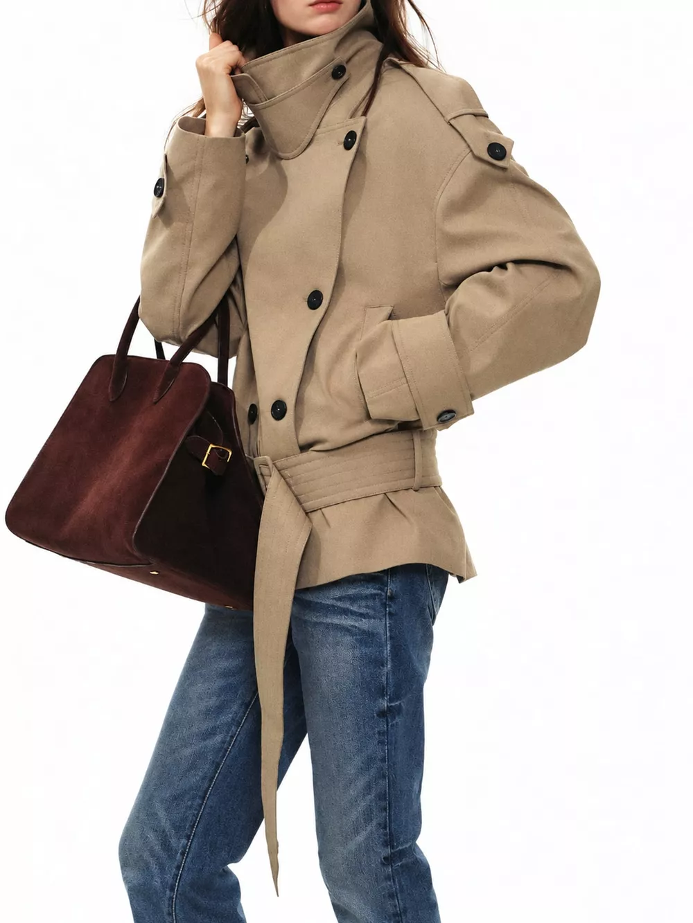 Belted Waist Button Up Trench Jacket, image 12