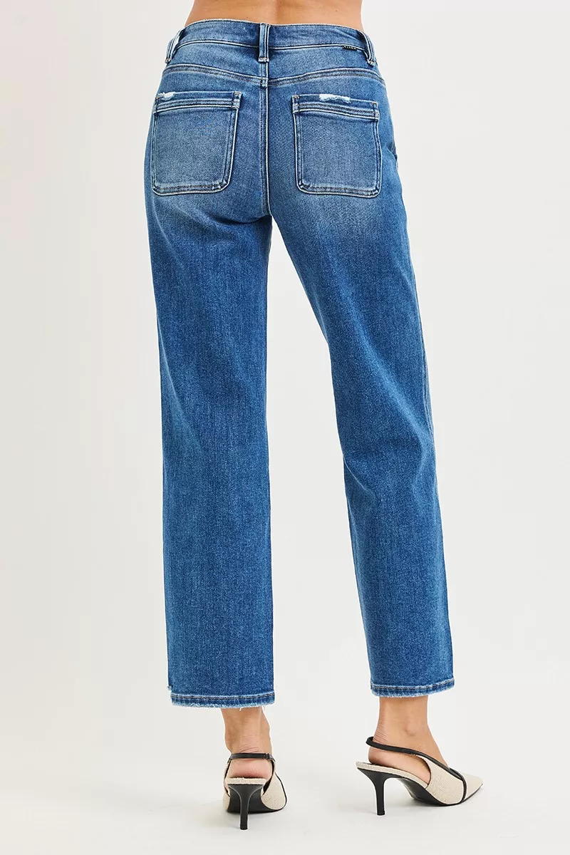 High Rise Ankle Straight Distressed Hem Detail Jeans, image 2