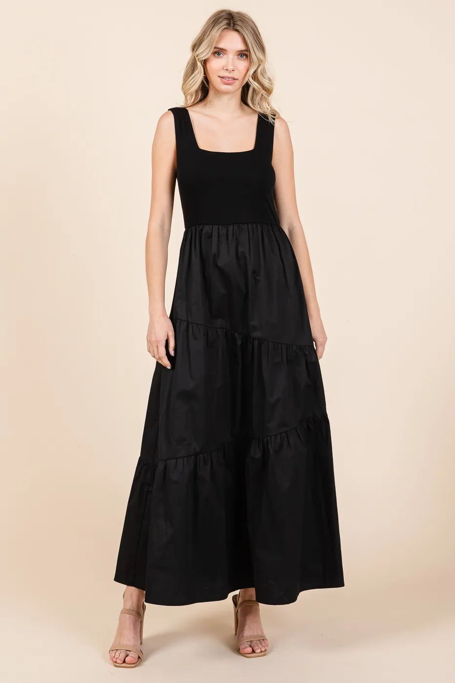 Mix Media Square Neck Maxi Dress