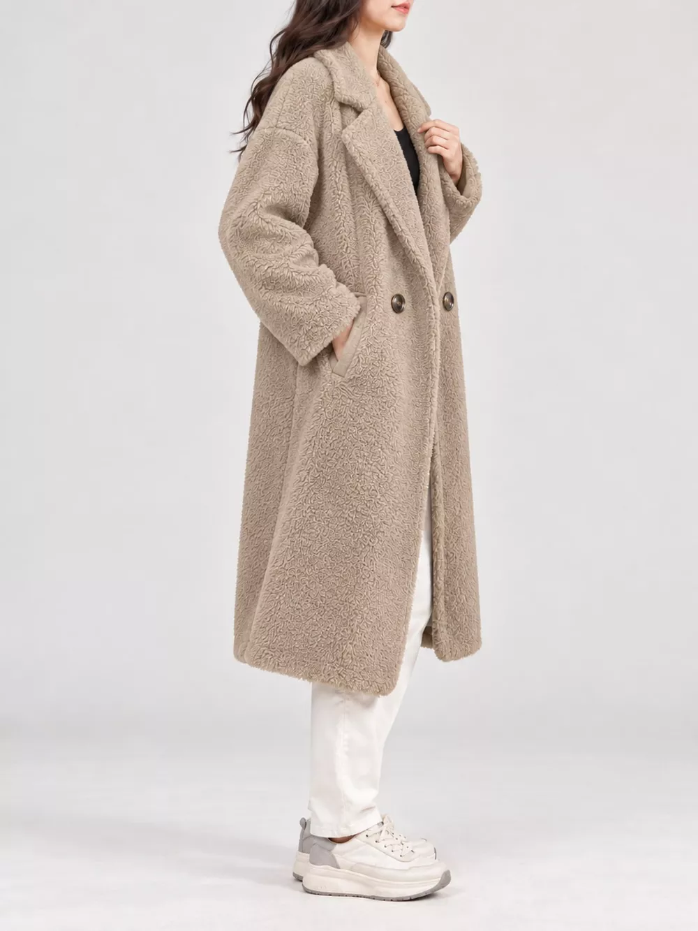 Double-Breasted Fuzzy Longline Outerwear, image 8