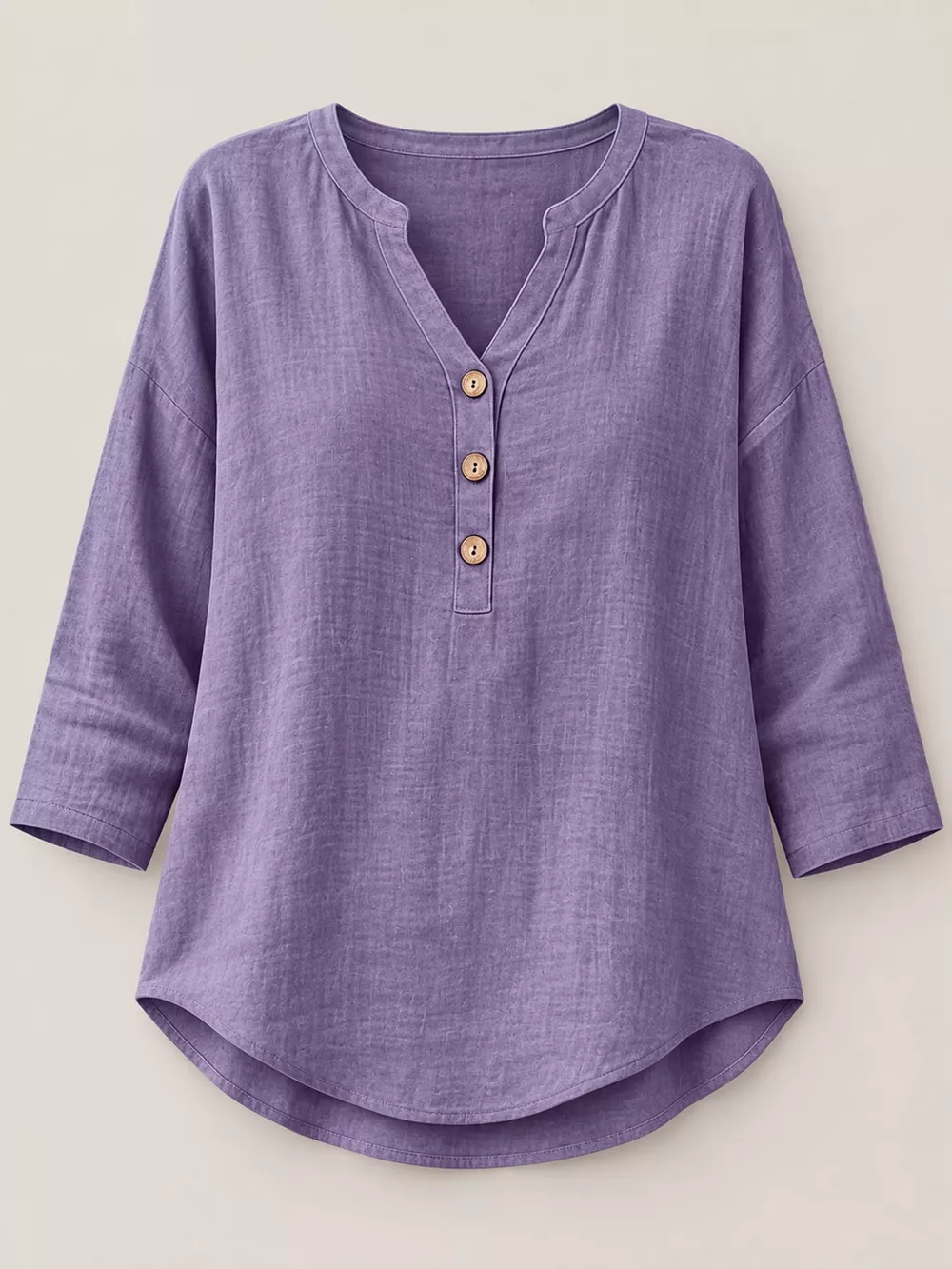Full Size Button Detail Notched 3/4 Sleeve Blouse Plus Size, image 8