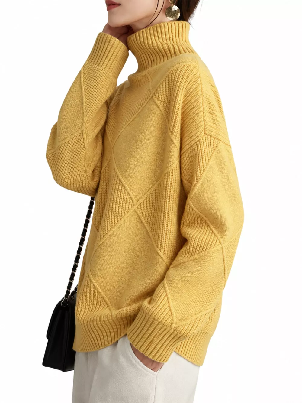 Full Size Diamond Pattern Turtleneck Sweater Plus Size, image 37