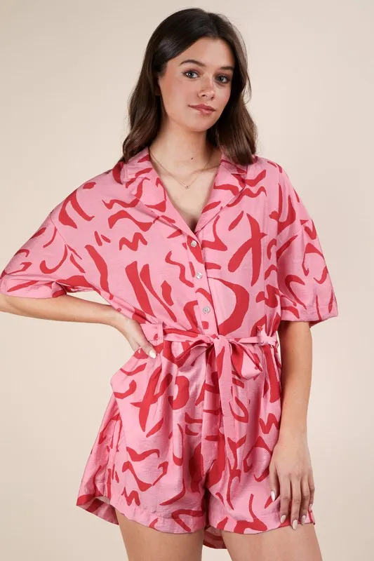 Oversized Printed Button Down Resort Romper, image 4