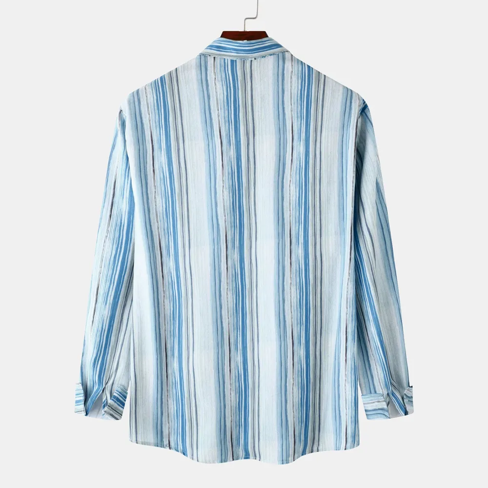 Men's Striped Button-Up Long Sleeve Shirt, image 2