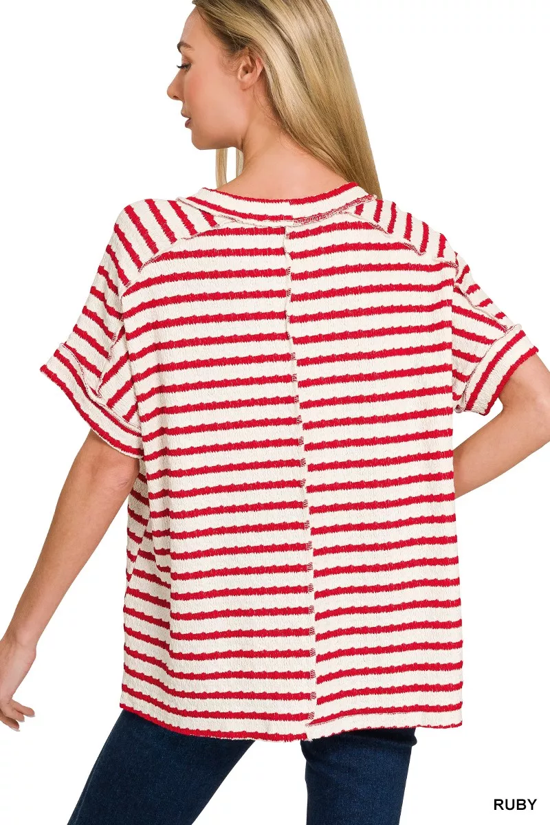 Stripe Jacquard Round-Meck Tee, image 2