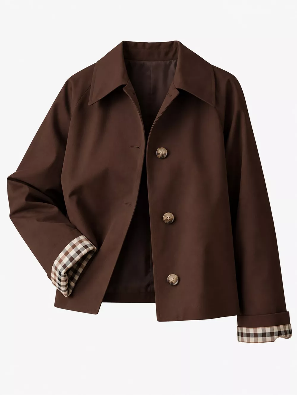 Plaid Cuffs Cropped Trench Outerwear, image 14