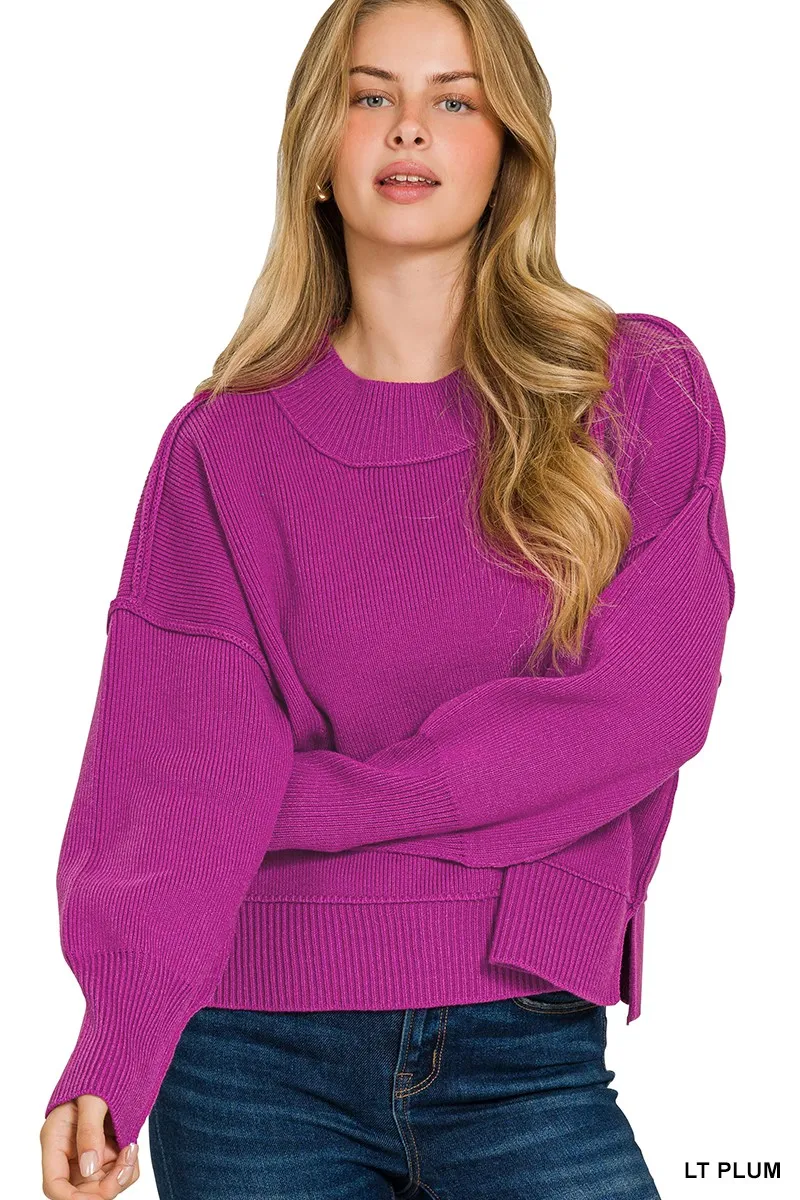 Wide Neck Band Drop Shoulder Sweater, image 2