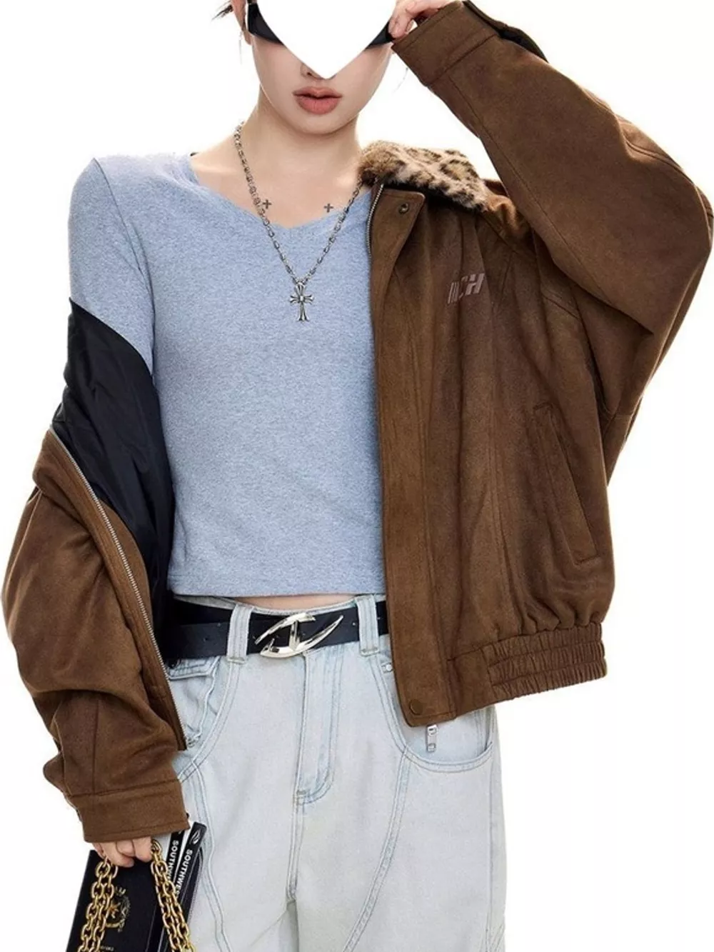 Faux Fur Collar Zip Up Jacket, image 4