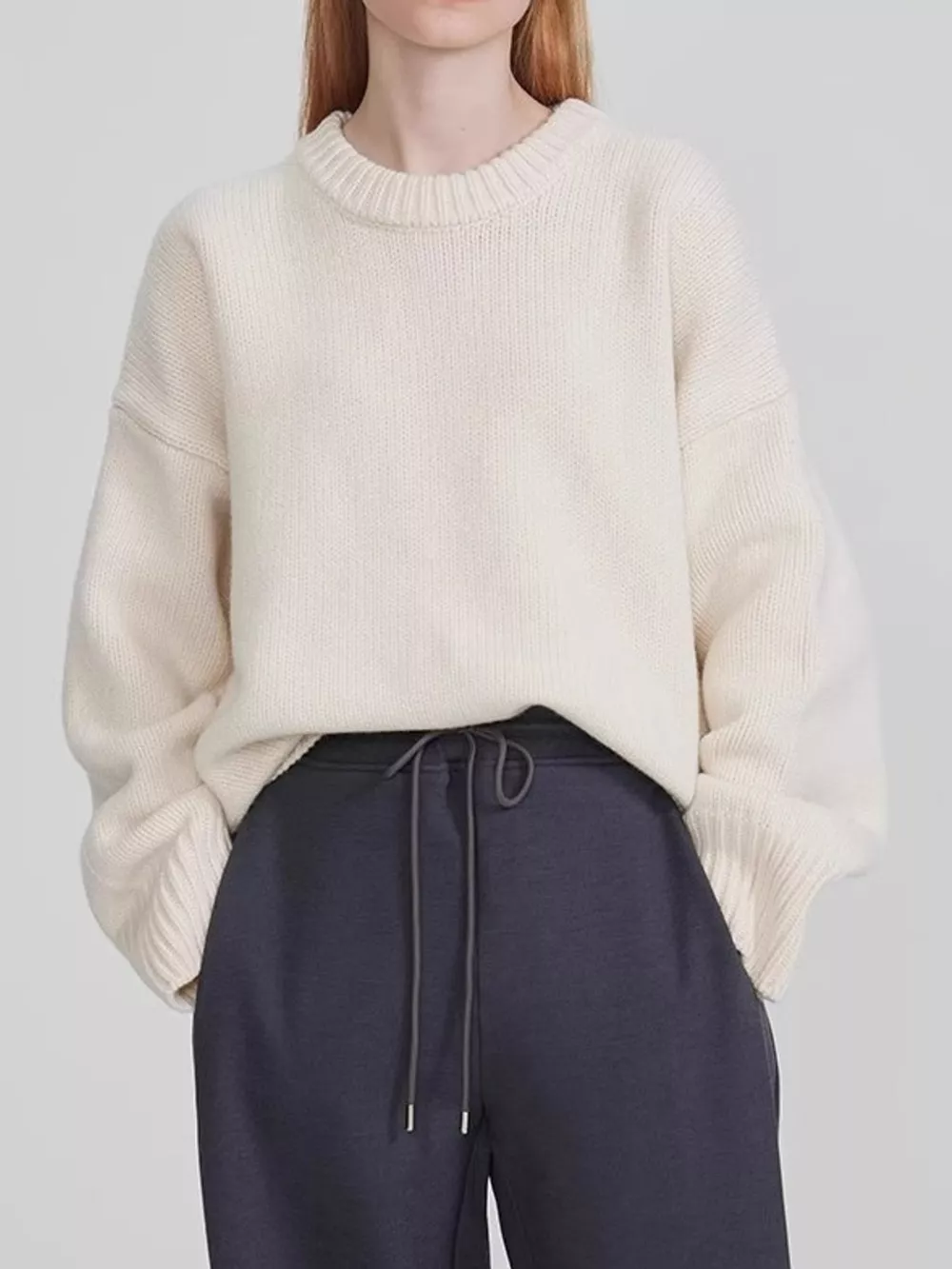 Round Neck Dropped Shoulder Sweater