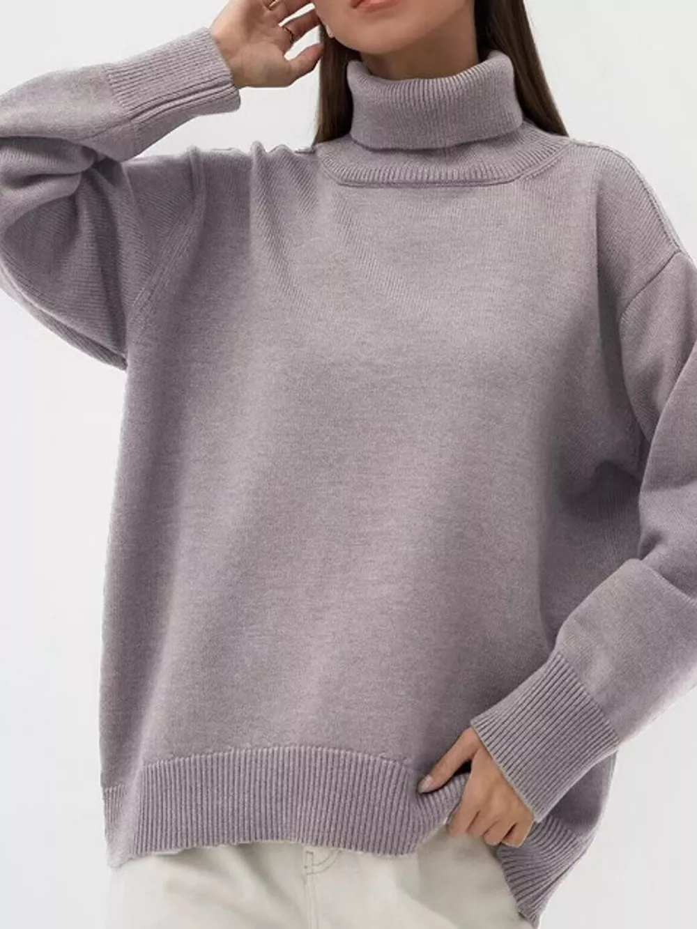 Oversized Turtleneck Dropped Shoulder Sweater, image 33