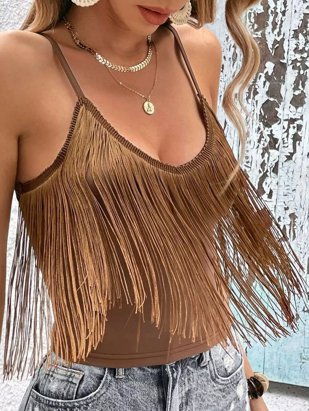 Fringe Trim V-Neck Cami, image 2
