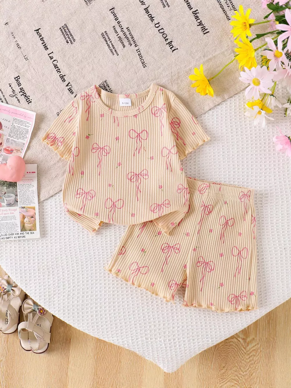 Children's Bow Ribbed Knit Top and Shorts Set, image 3