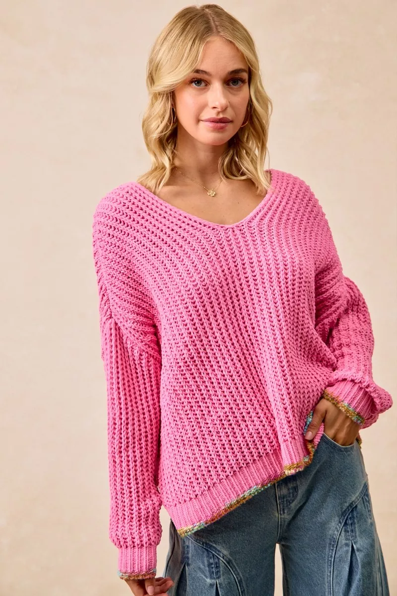 V-Neck Sweater with Colorful Trim, image 10