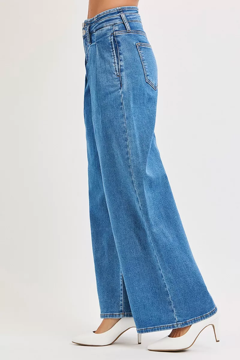 Full Size Mid Rise Fit Wide Leg with Pleated Detail Jeans Plus Size, image 2