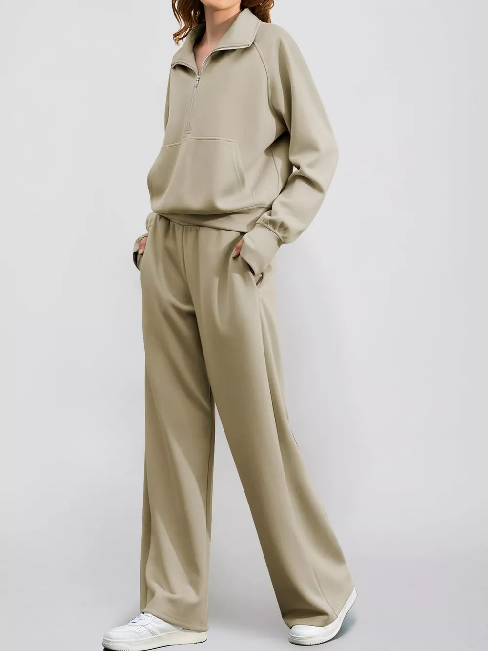 Half-Zip Sweatshirt and Wide-Leg Pants Set, image 23