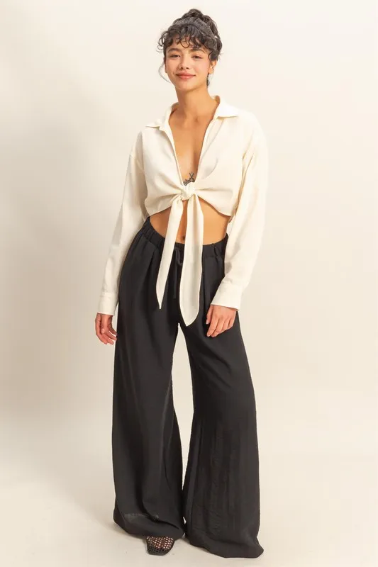 Washed Tie Front Crop Top
