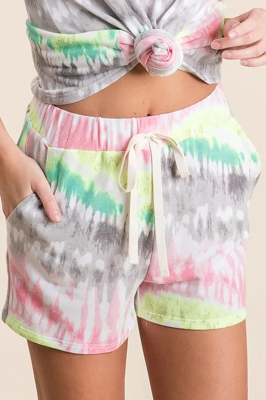 Tie Dye Print Shorts With Twill Tape Drawstring, image 3