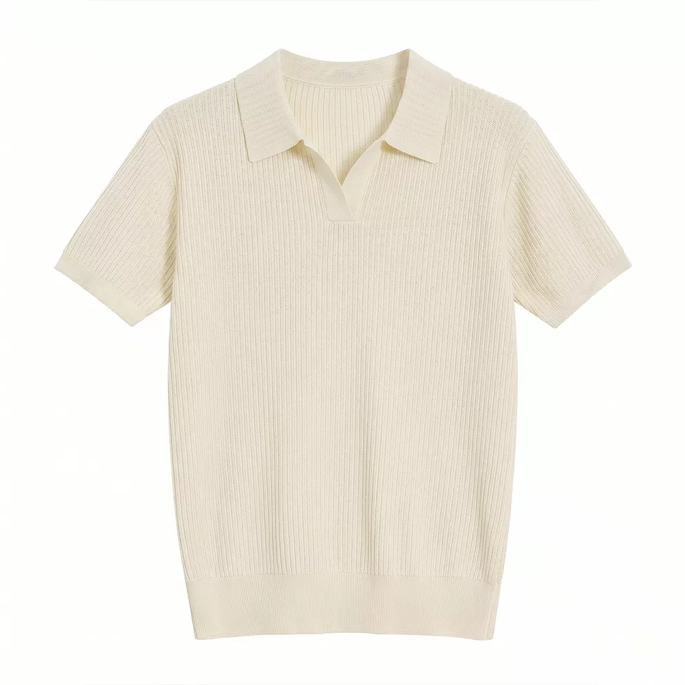 Men's Ribbed Knit Polo Collar Top, image 3
