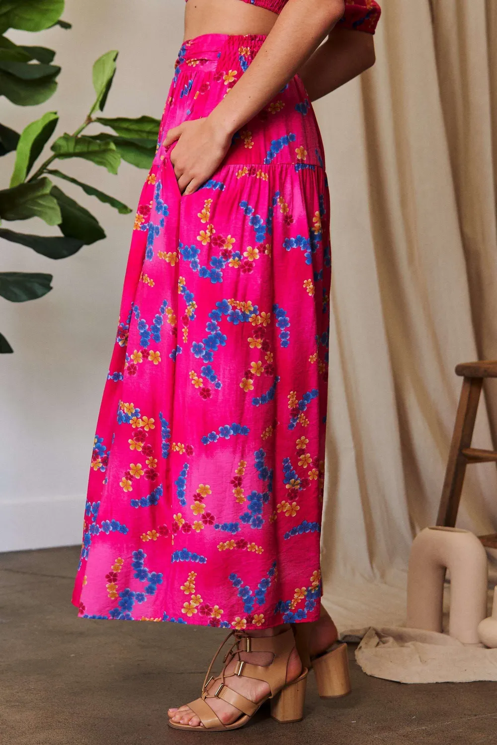 Printed Smocking Waistband Ruffled Maxi Skirt, image 2