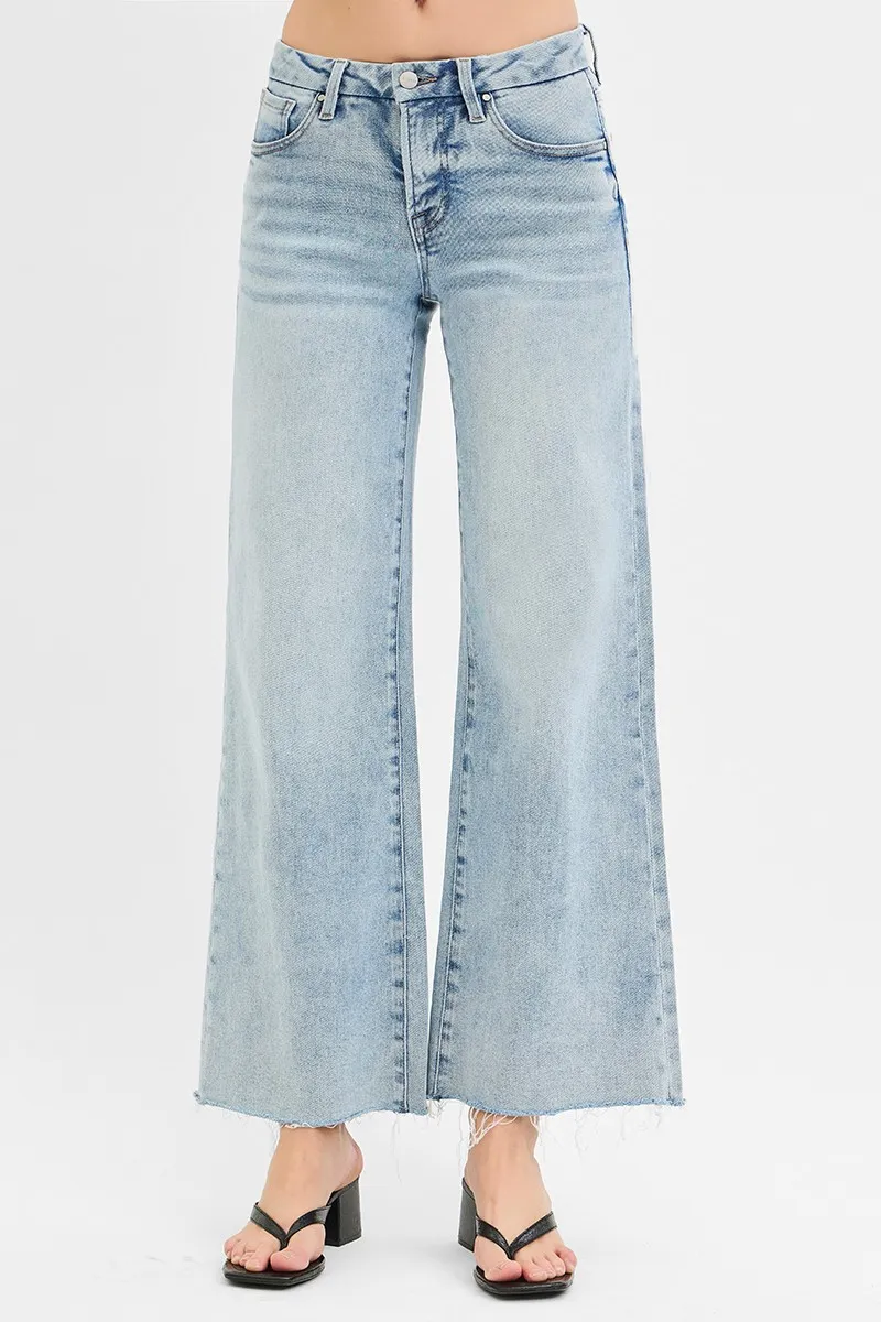 Full Size Tummy Control Low Rise Wide Leg Raw Cut Hem Jeans Plus Size, image 3